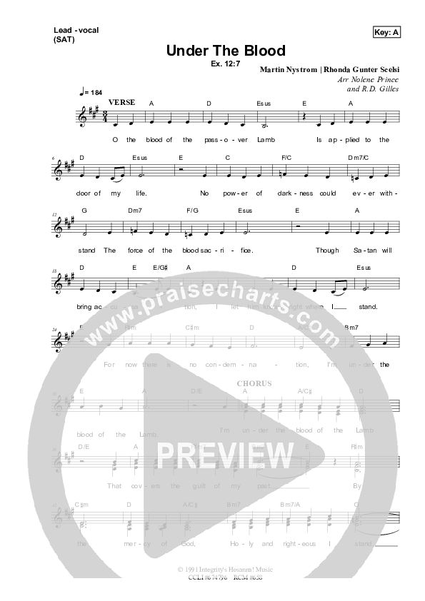 Under The Blood Lead Sheet (SAT) (Dennis Prince / Nolene Prince)