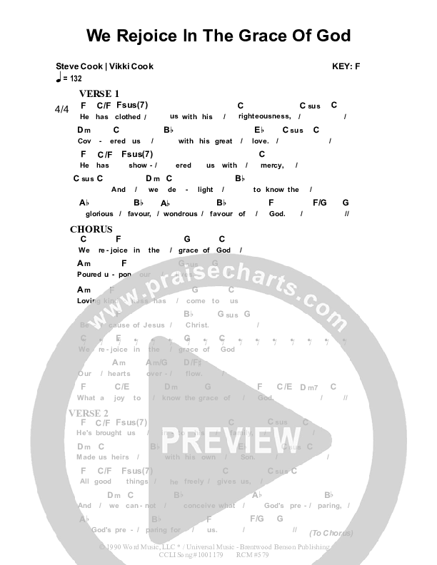 We Rejoice In The Grace Of God Chord Chart (Dennis Prince / Nolene Prince)