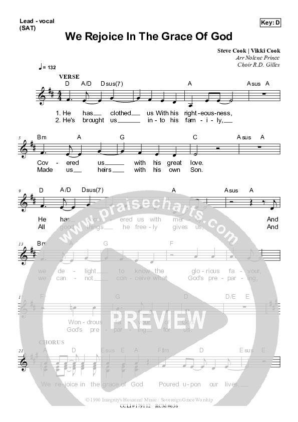 We Rejoice In The Grace Of God Piano/Vocal & Lead (Dennis Prince / Nolene Prince)