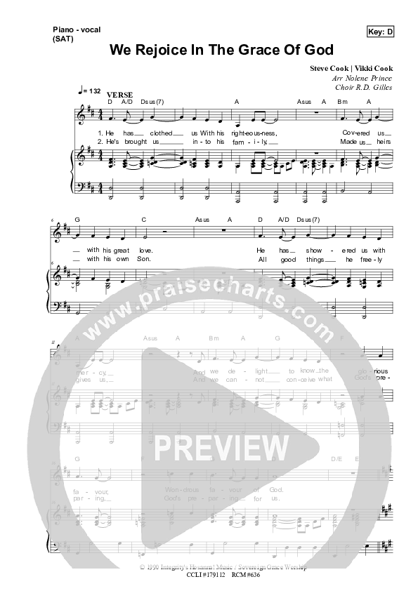 We Rejoice In The Grace Of God Piano/Vocal & Lead (Dennis Prince / Nolene Prince)