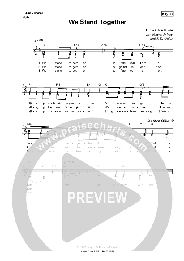 We Stand Together Piano/Vocal & Lead (Dennis Prince / Nolene Prince)