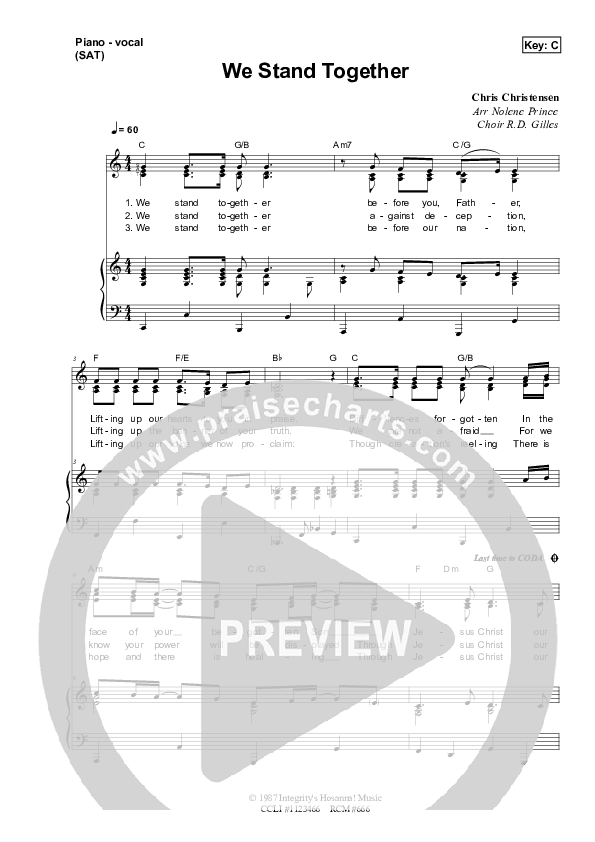 We Stand Together Piano/Vocal & Lead (Dennis Prince / Nolene Prince)