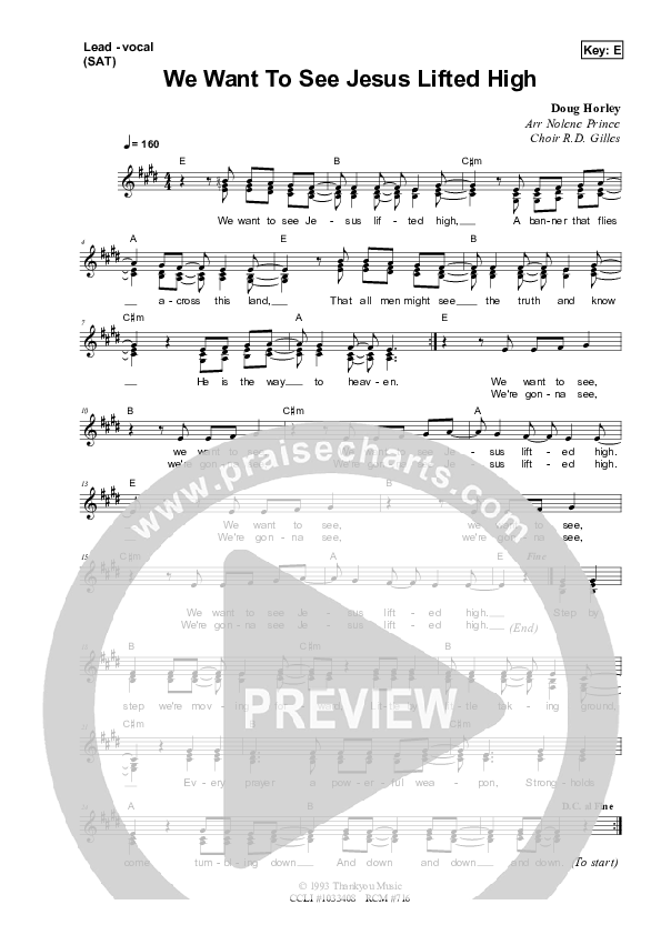 We Want To See Jesus Lifted High Lead Sheet (SAT) (Dennis Prince / Nolene Prince)