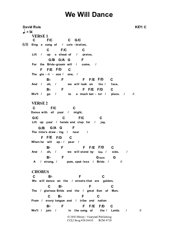 We Will Dance Chord Chart (Dennis Prince / Nolene Prince)