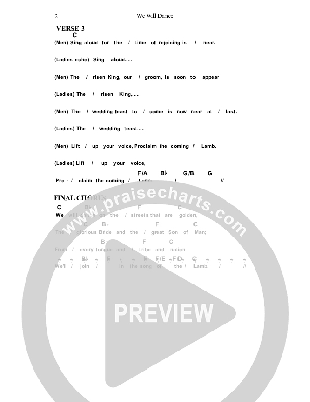 We Will Dance Chord Chart (Dennis Prince / Nolene Prince)