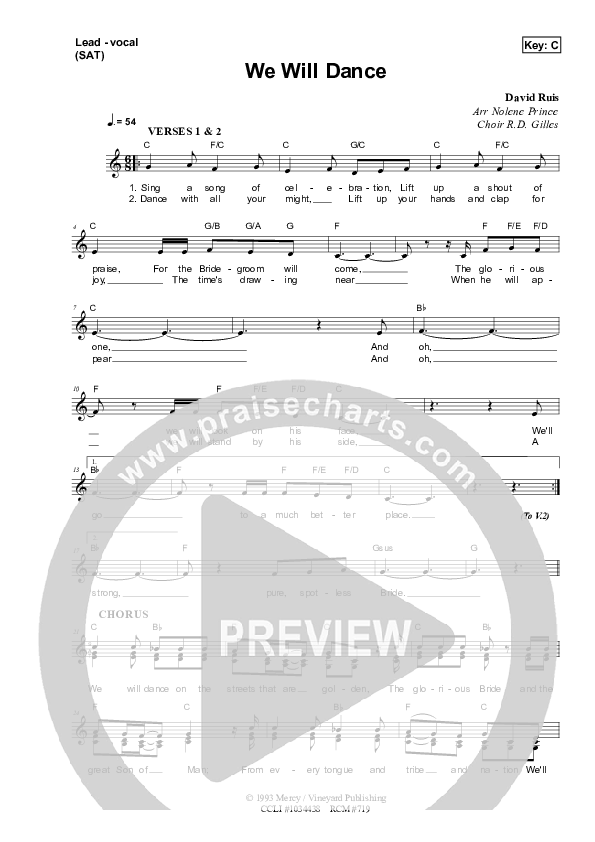We Will Dance Lead Sheet (SAT) (Dennis Prince / Nolene Prince)