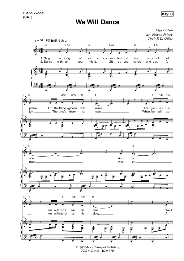 We Will Dance Piano/Vocal (SAT) (Dennis Prince / Nolene Prince)