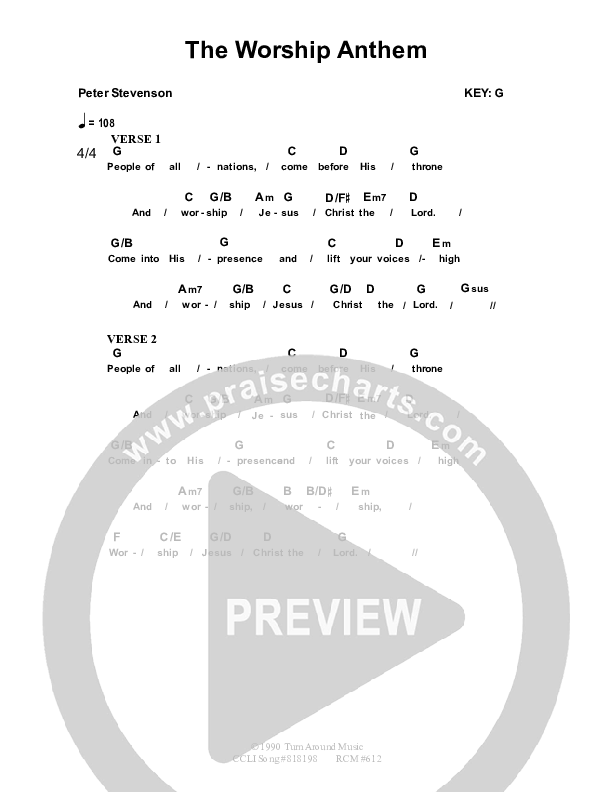 The Worship Anthem Chord Chart (Dennis Prince / Nolene Prince)