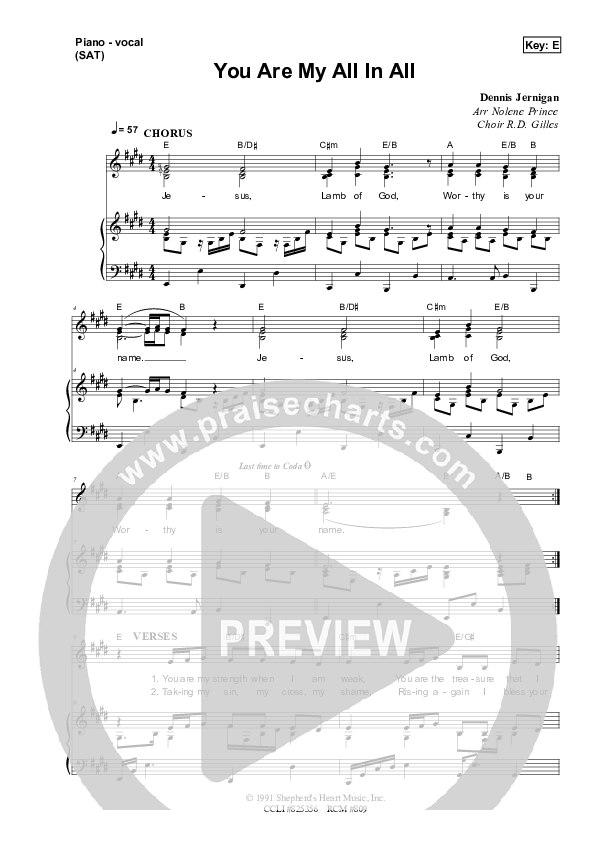 You Are My All In All Piano/Vocal (SAT) (Dennis Prince / Nolele Prince)