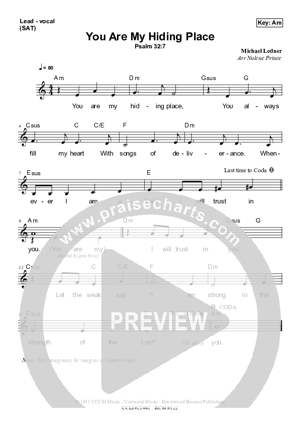 You Are My Hiding Place Sheet Music PDF (Dennis Prince / Nolene Prince