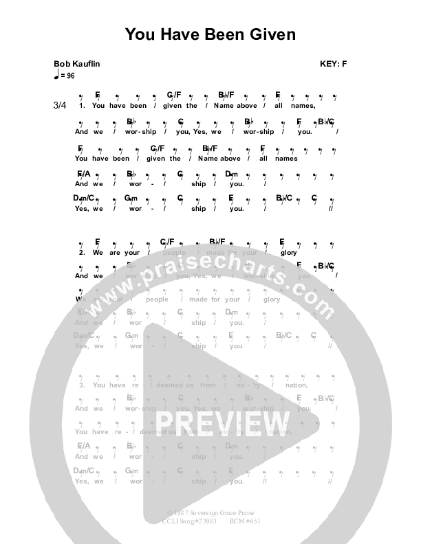 You Have Been Given Chord Chart (Dennis Prince / Nolene Prince)