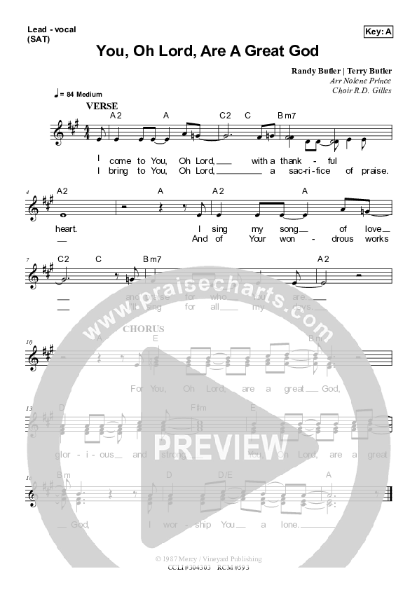 You Oh Lord Are A Great God Lead Sheet (SAT) (Dennis Prince / Nolene Prince)