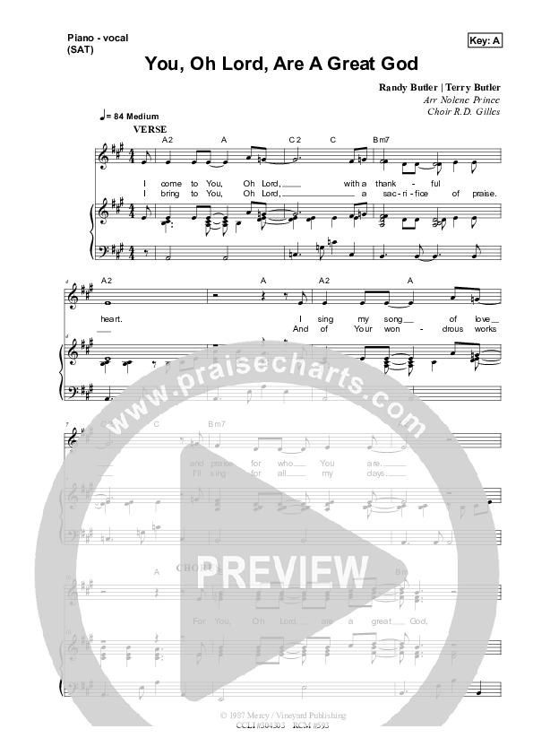 You Oh Lord Are A Great God Piano/Vocal & Lead (Dennis Prince / Nolene Prince)