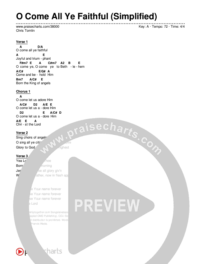 O Come All Ye Faithful (Simplified) Chord Chart (Chris Tomlin)