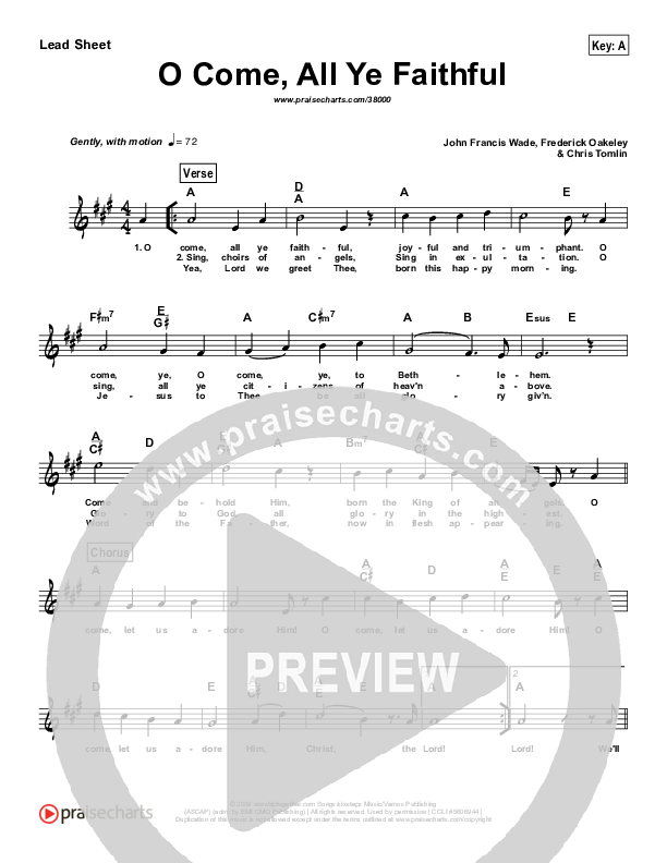 O Come All Ye Faithful (Simplified) Lead Sheet (Chris Tomlin)