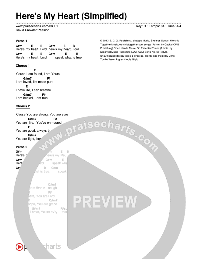 Here's My Heart (Simplified) Chord Chart ()