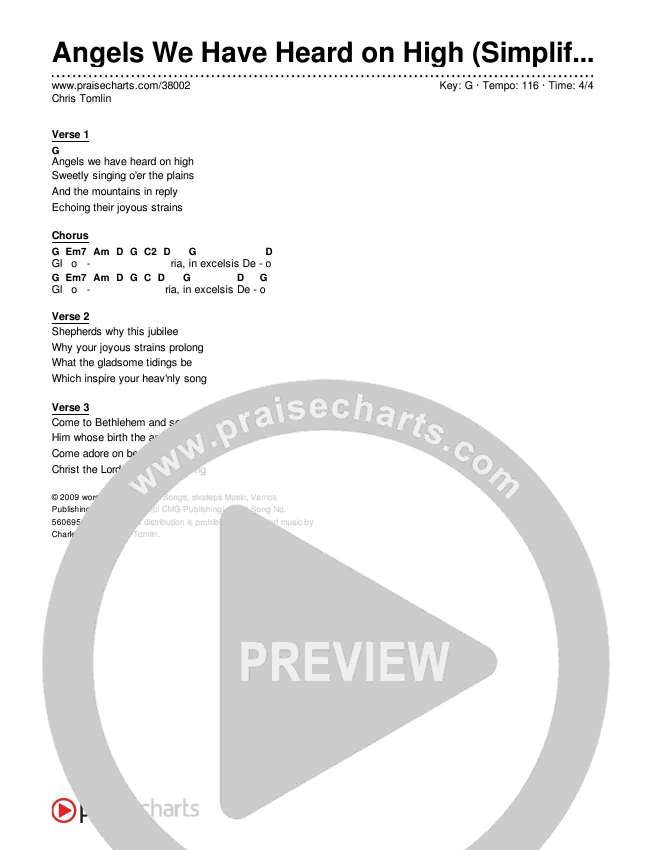Angels We Have Heard on High (Simplified) Chord Chart (Chris Tomlin)