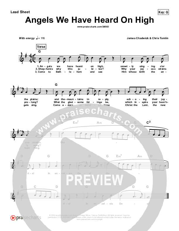 Angels We Have Heard on High (Simplified) Lead Sheet (Chris Tomlin)