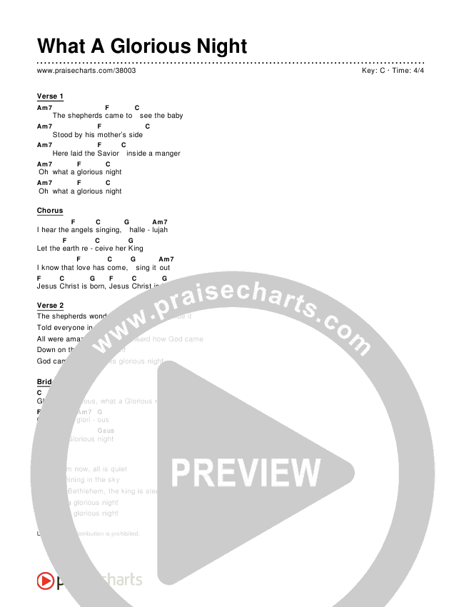 What A Glorious Night Simplified Chords PDF Sidewalk Prophets PraiseCharts