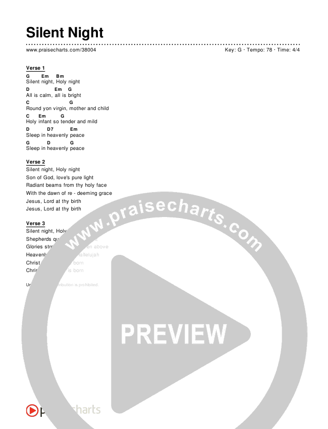 Silent Night (Simplified) Chord Chart (Chris Tomlin)