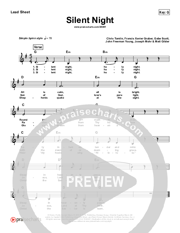 Silent Night (Simplified) Lead Sheet (Chris Tomlin)