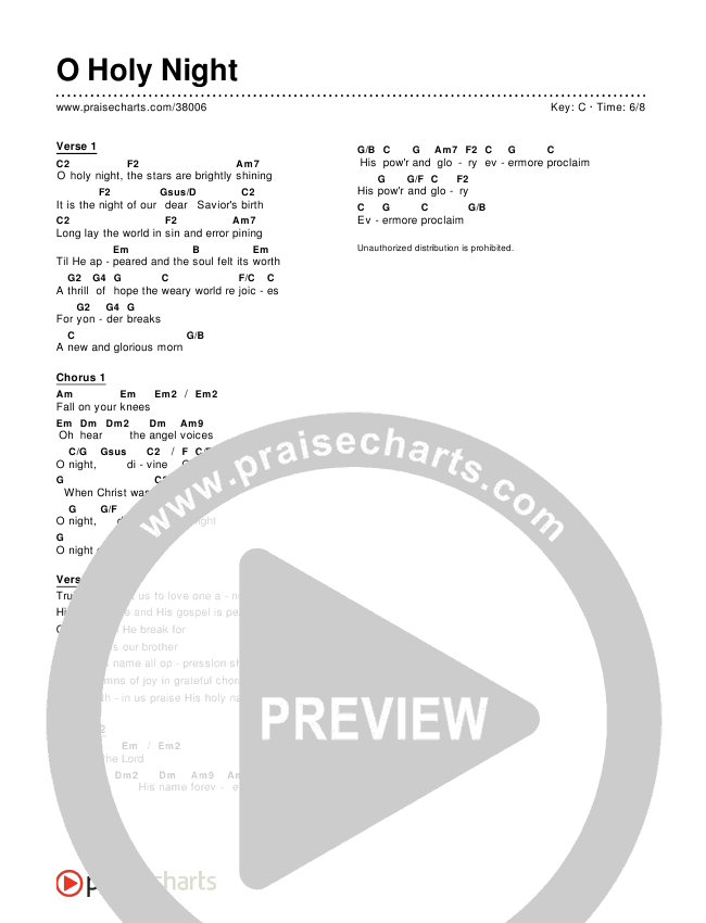 O Holy Night (Simplified) Chord Chart (Chris Tomlin)