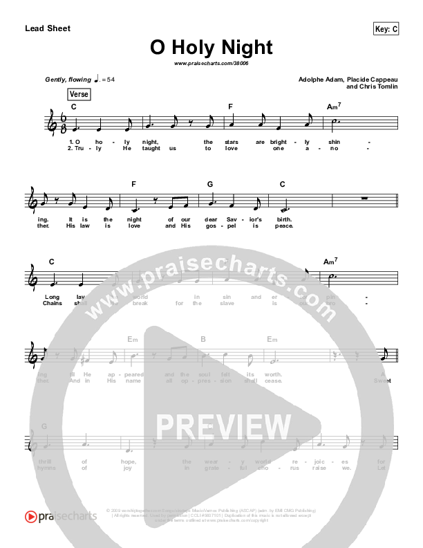 O Holy Night (Simplified) Lead Sheet (Chris Tomlin)