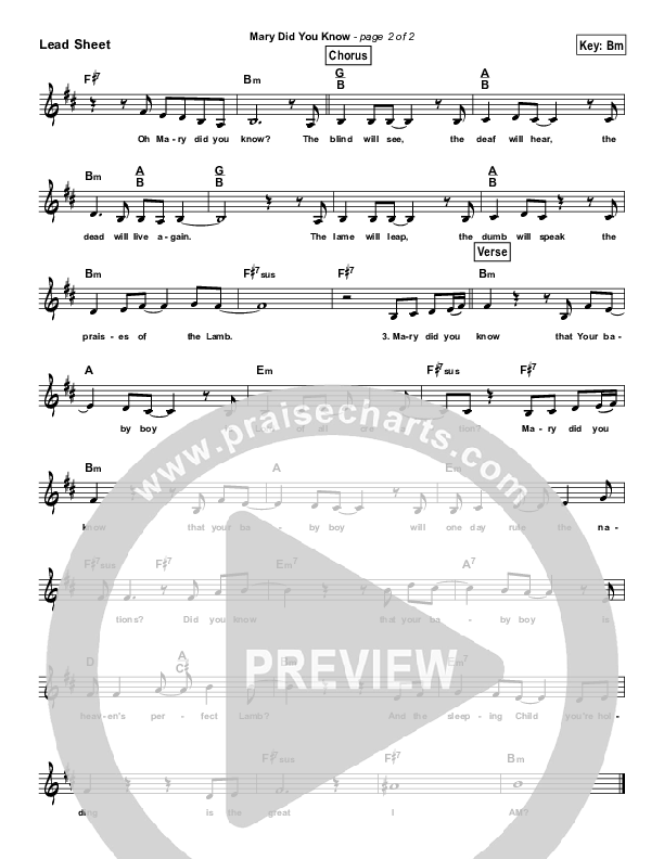 Mary Did You Know (Simplified) Lead Sheet (Michael English)