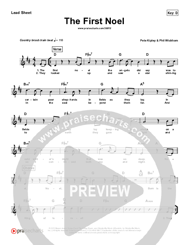 The First Noel (Simplified) Lead Sheet (Phil Wickham)