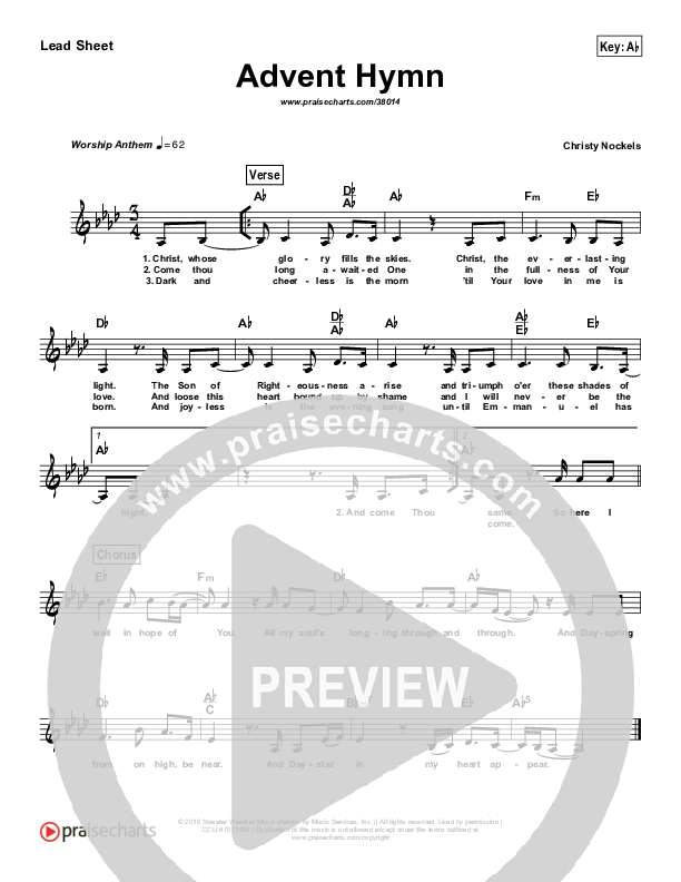 Advent Hymn (Simplified) Lead Sheet (Christy Nockels)