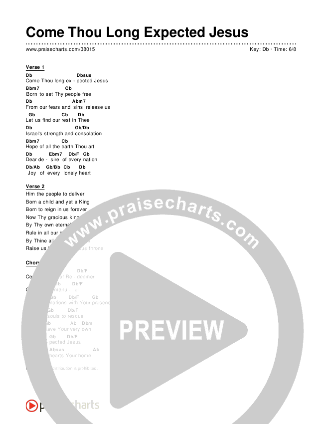 Come Thou Long Expected Jesus (Simplified) Chord Chart (Laura Story)
