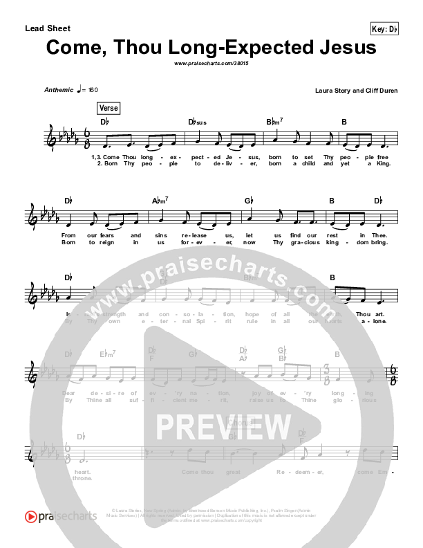 Come Thou Long Expected Jesus (Simplified) Lead Sheet (Laura Story)