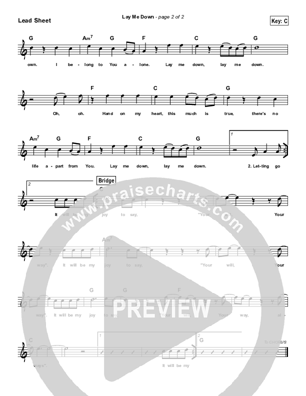 Lay Me Down (Simplified) Lead Sheet ()
