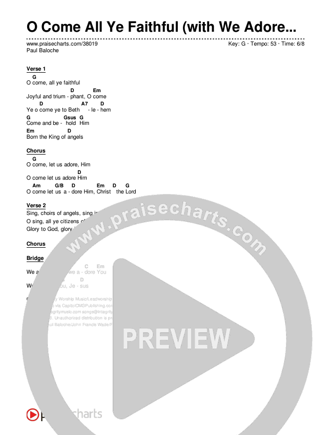 O Come All Ye Faithful (with We Adore You) (Simplified) Chord Chart ()