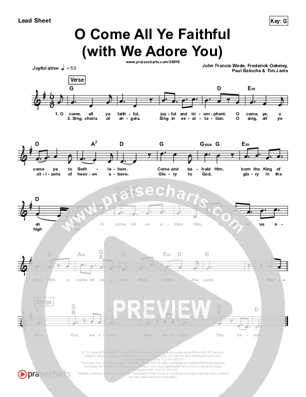O Come All Ye Faithful (with We Adore You) (Simplified) Lead Sheet ()