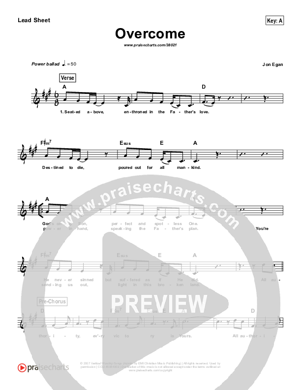 Overcome (Simplified) Lead Sheet (New Life Worship)