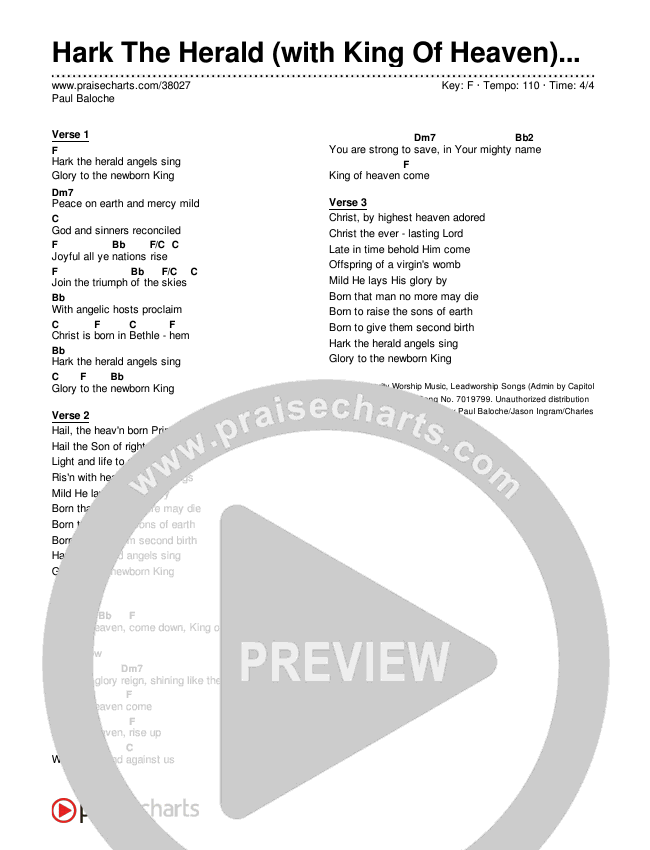 Hark The Herald (with King Of Heaven) (Simplified) Chord Chart ()