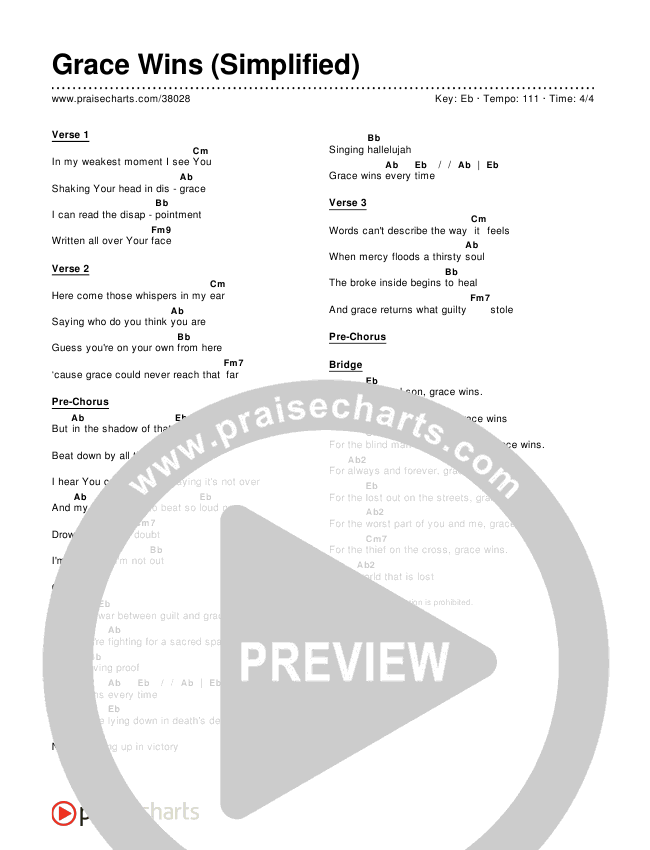 Grace Wins (Simplified) Chord Chart ()