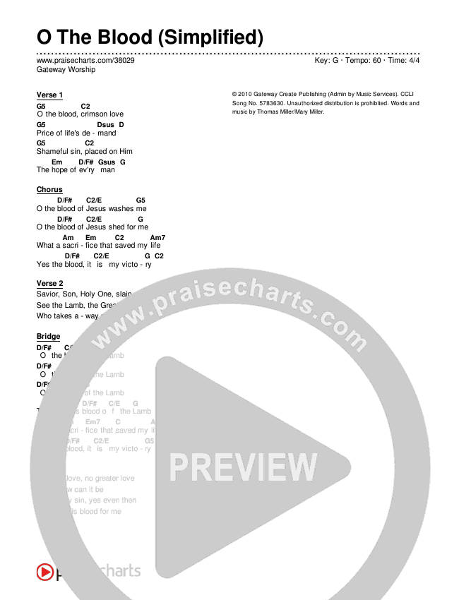 O The Blood (Simplified) Chord Chart ()