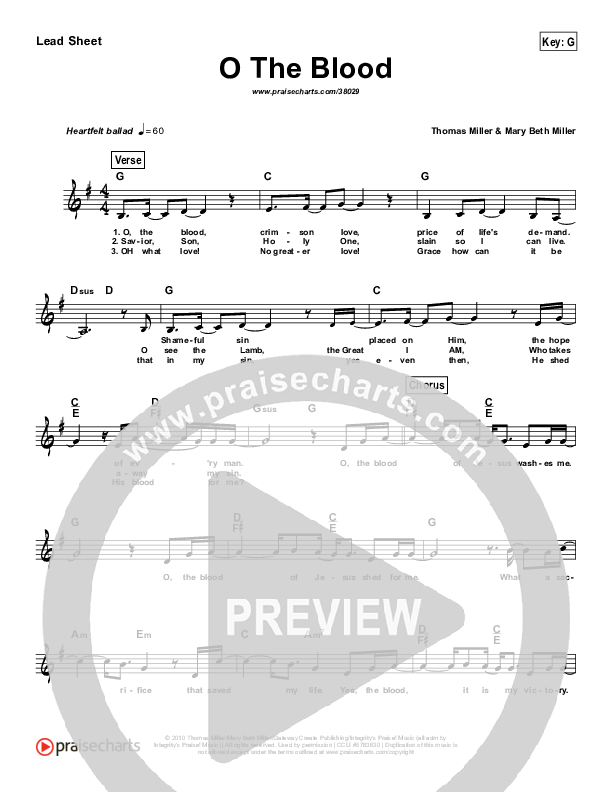 O The Blood (Simplified) Lead Sheet ()