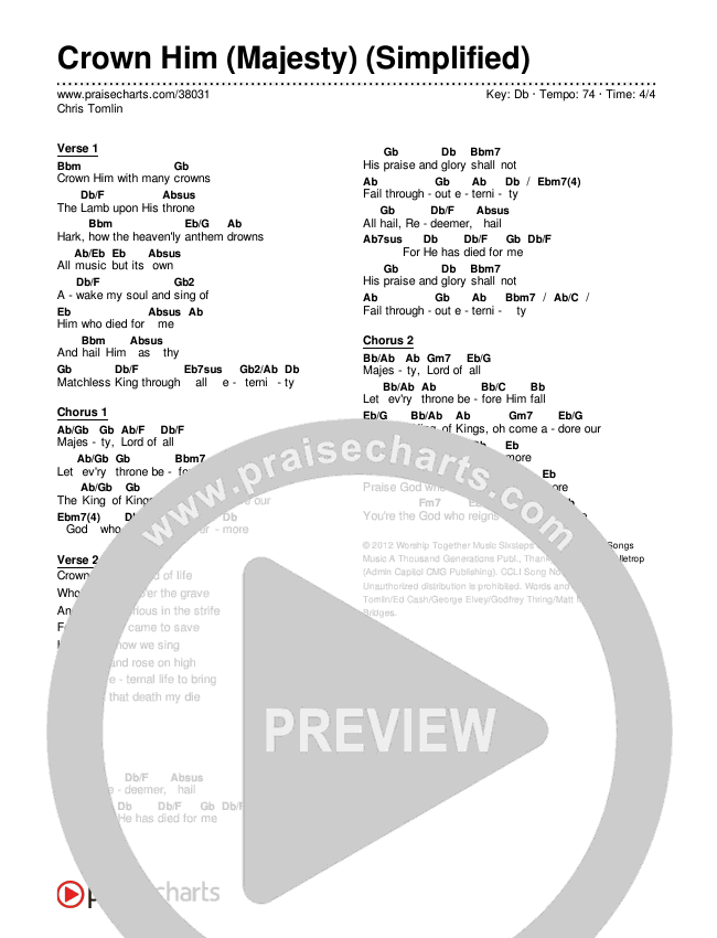 Crown Him (Majesty) (Simplified) Chord Chart ()