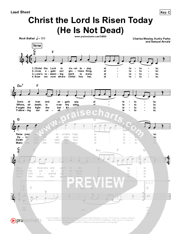 Christ The Lord Is Risen Today (He Is Not Dead) (Simplified) Lead Sheet ()