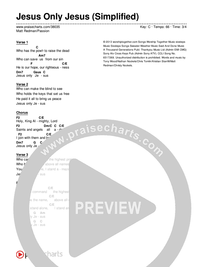 Jesus Only Jesus (Simplified) Chord Chart ()