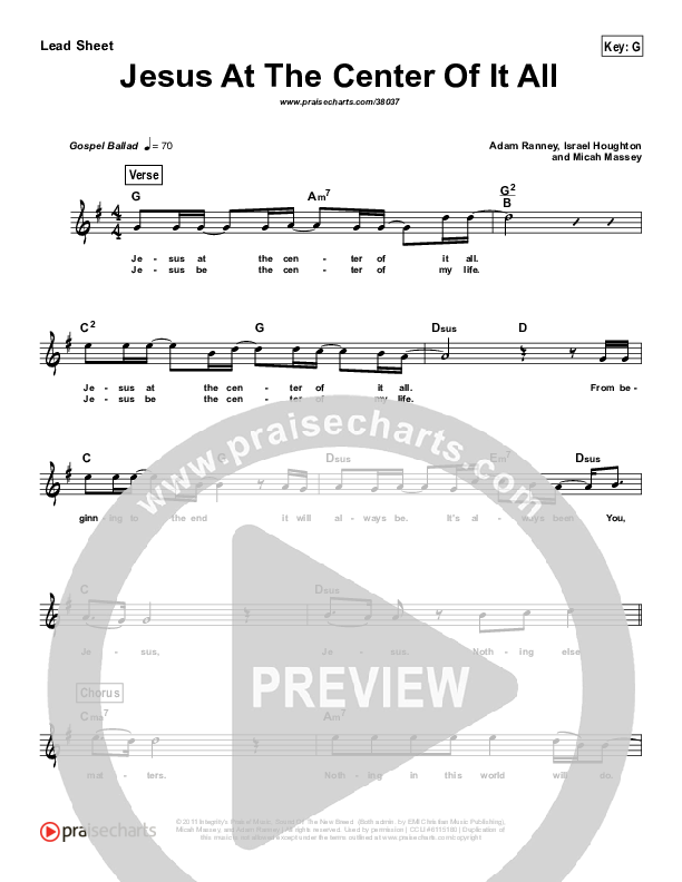 Jesus At The Center Of It All (Studio) (Simplified) Lead Sheet ()
