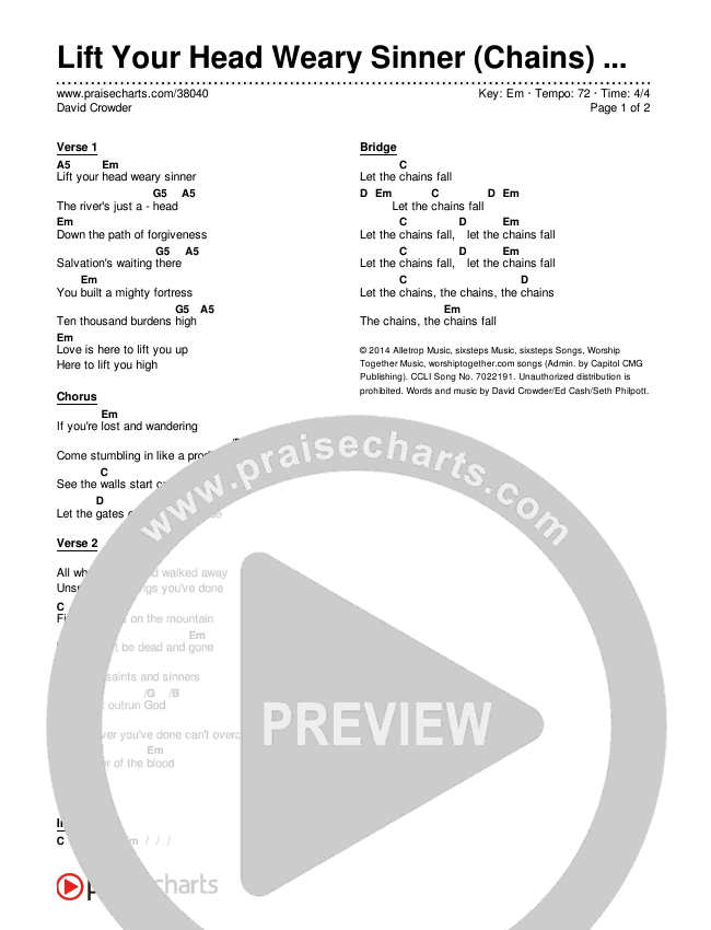 Lift Your Head Weary Sinner (Chains) (Simplified) Chord Chart ()