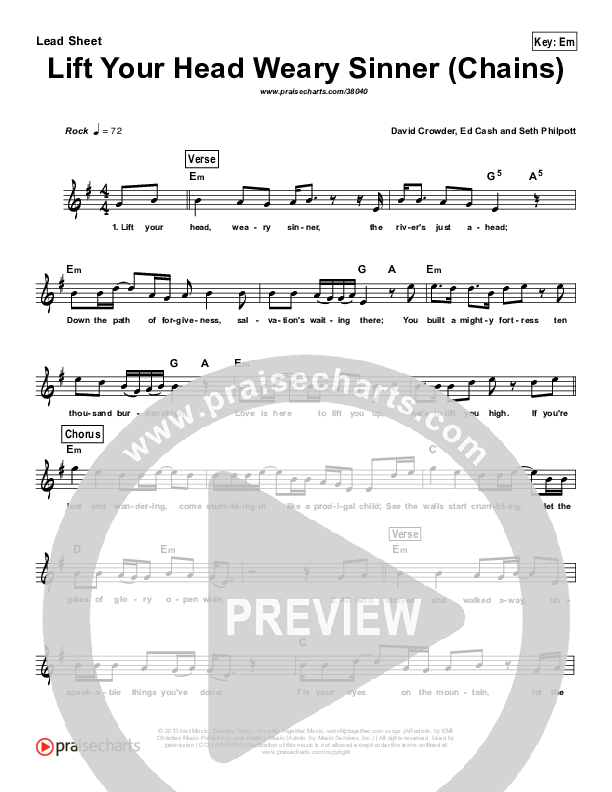 Lift Your Head Weary Sinner (Chains) (Simplified) Lead Sheet (Melody) ()