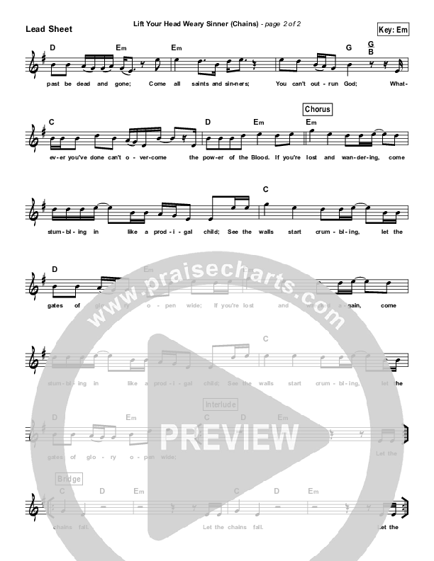 Lift Your Head Weary Sinner (Chains) (Simplified) Lead Sheet (Melody) ()