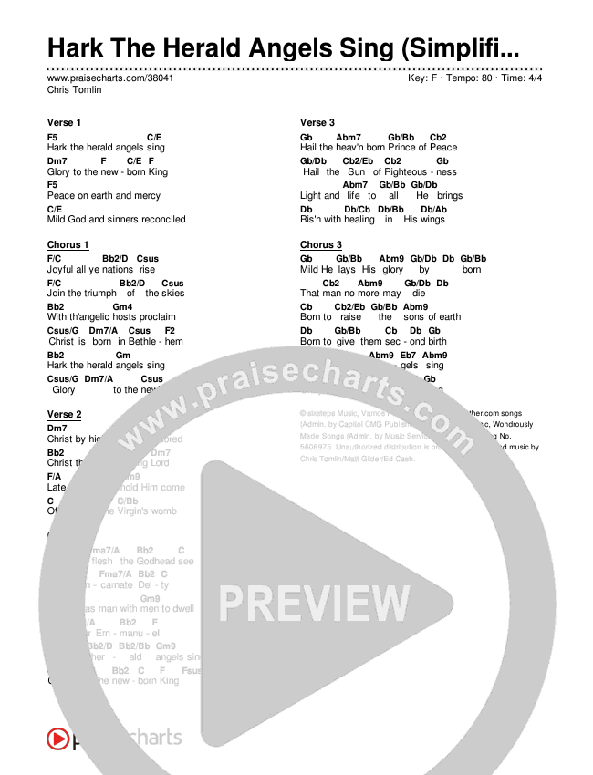 Hark The Herald Angels Sing (Simplified) Chord Chart (Chris Tomlin)