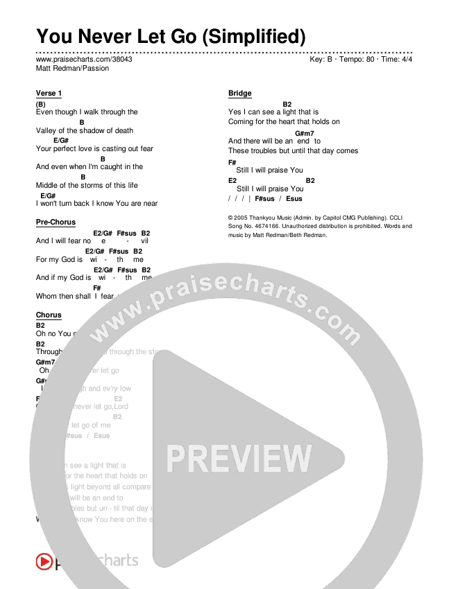 You Never Let Go (Simplified) Chord Chart ()