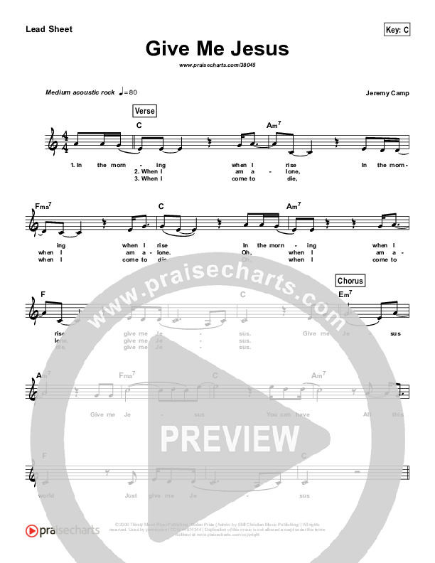 Give Me Jesus (Simplified) Lead Sheet (Jeremy Camp)